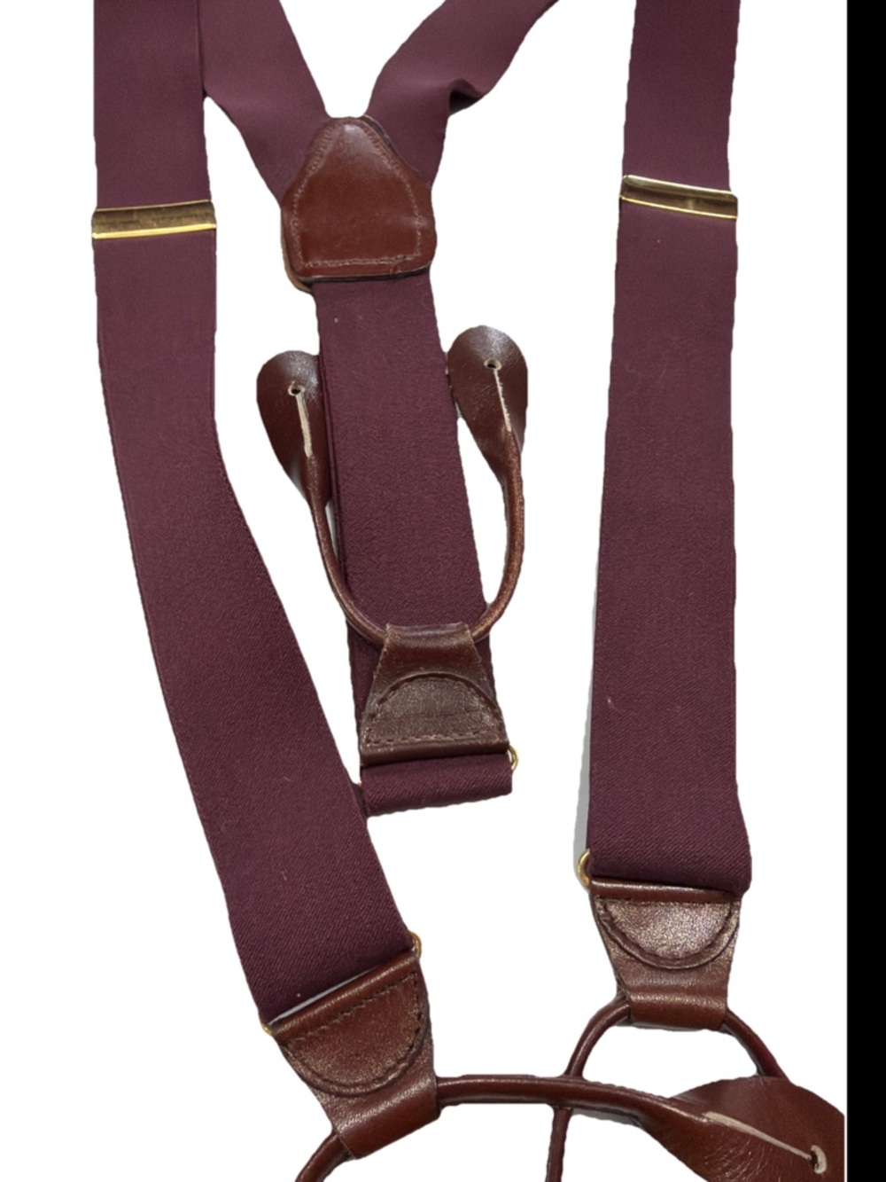 Vintage CAS W Germany Burgundy Suspenders BROWN Leather Button Tab Braces OS VTG